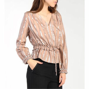 Current Air for Anthropologie Pink Metallic Shimmer Peplum Blouse